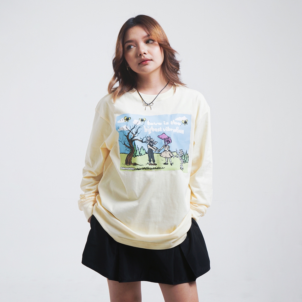 Himside - Katun Combed 24s - Vibration Ivory Longsleeve Oversized  - Kaos Lengan Panjang Pria Dan Wa