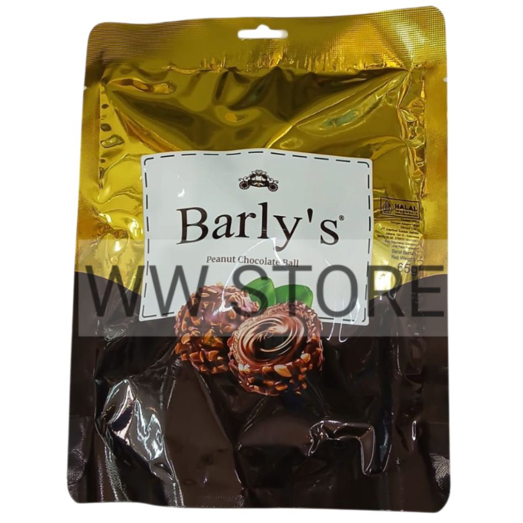 

Cemilan snek makanan ringan coklat cokelat imitasi dengan kacang tanah halal MUI Barly's Peanut Chocolate Ball 65g
