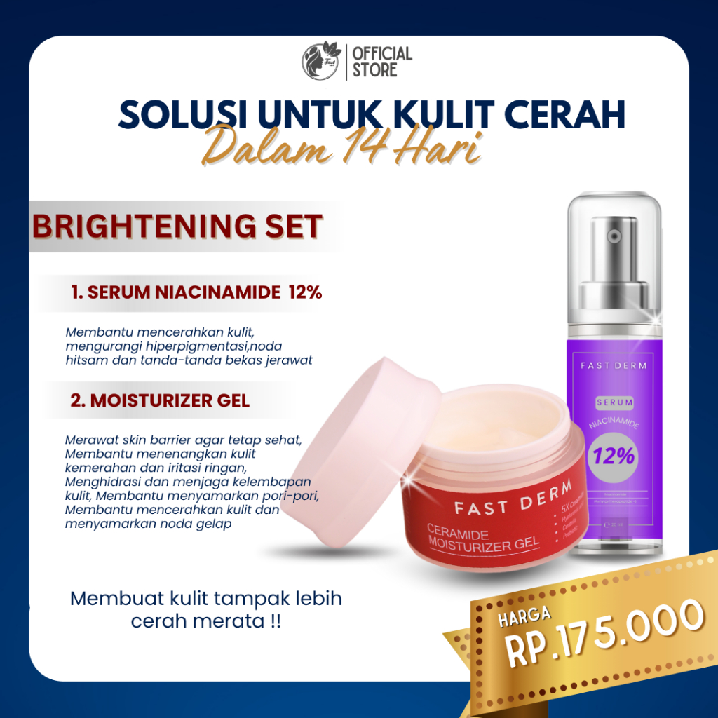 FAST DERM COMBO HEMAT GLOWING SKIN SET [Paket Skincare Set Moisturizer Gel & Serum Niacinamide]