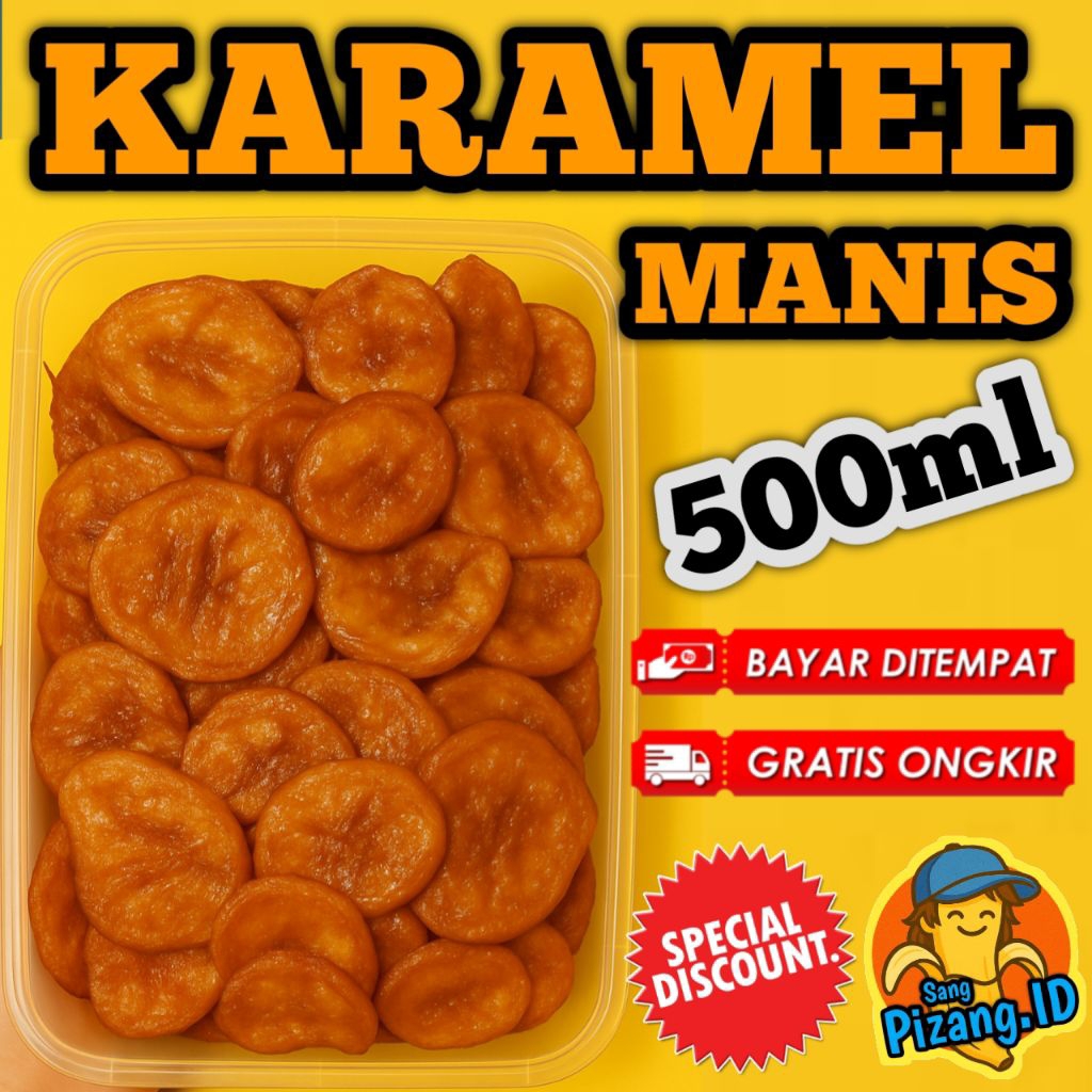 

Keripik Pisang Lumer Manis Karamel 500ml + Free Sendok | SangPizang.ID