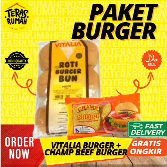 

PAKET BURGER : VITALIA ROTI BURGER ISI 6 + CHAMP CHICKEN BURGER DAGING AYAM