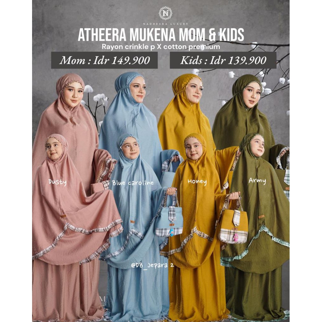 Atheera Mukena Couple mom & kids by Nadheera Luxury / mukena best seller / bahan premium