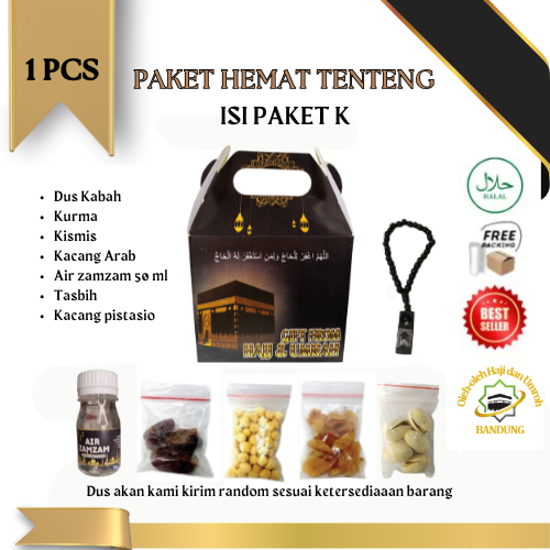 

Oleh Oleh Haji/Umroh 1 Pcs Paket K Dus, Botol+Air zam2 , Kurma, Kacang, Kismis, Tasbih, Pistasio