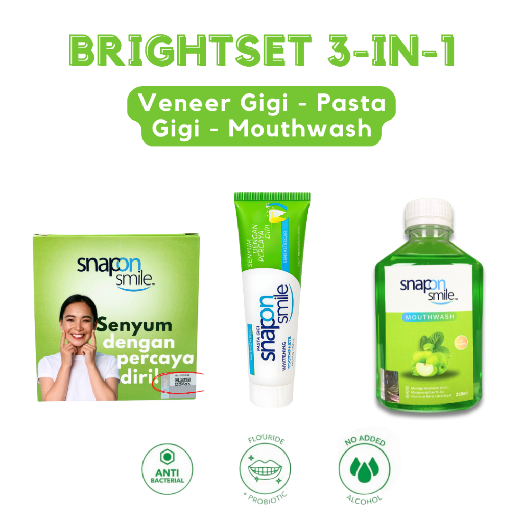 Snap On Smile Paket Hemat Perawatan Mulut Harian Veneer Gigi + Mouthwash + Pasta Gigi Anti Bacterial