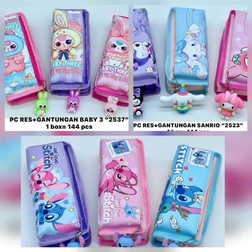 

Tempat Kotak Pensil Kain Besar Jumbo Premium Bahan Tebal Gantungan Boneka Stitch Labubu Sanrio Baby Three