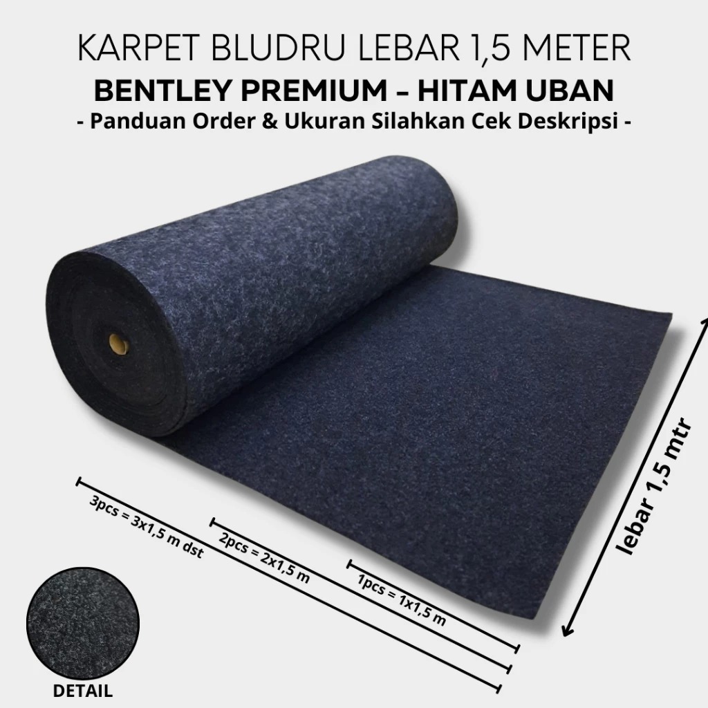 Karpet Bludru Meteran Tebal Padat BENTLEY PREMIUM Hitam Uban 1x1,5m / Karpet Bludru Meteran