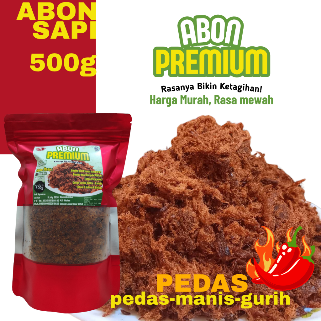 

Abon Sapi PREMIUM Asli Lezat dan Siap Saji 500g PEDAS (Pedas Manis dan Gurih)