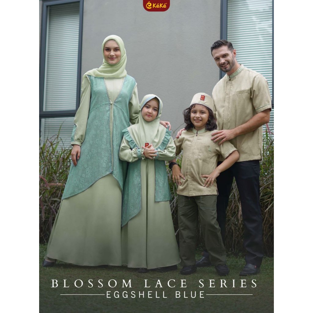 Gamis Dewasa Terbaru Blossom Lace Eighshell Blue/Baju Couple Terbaru by Keke / Blossom Keke