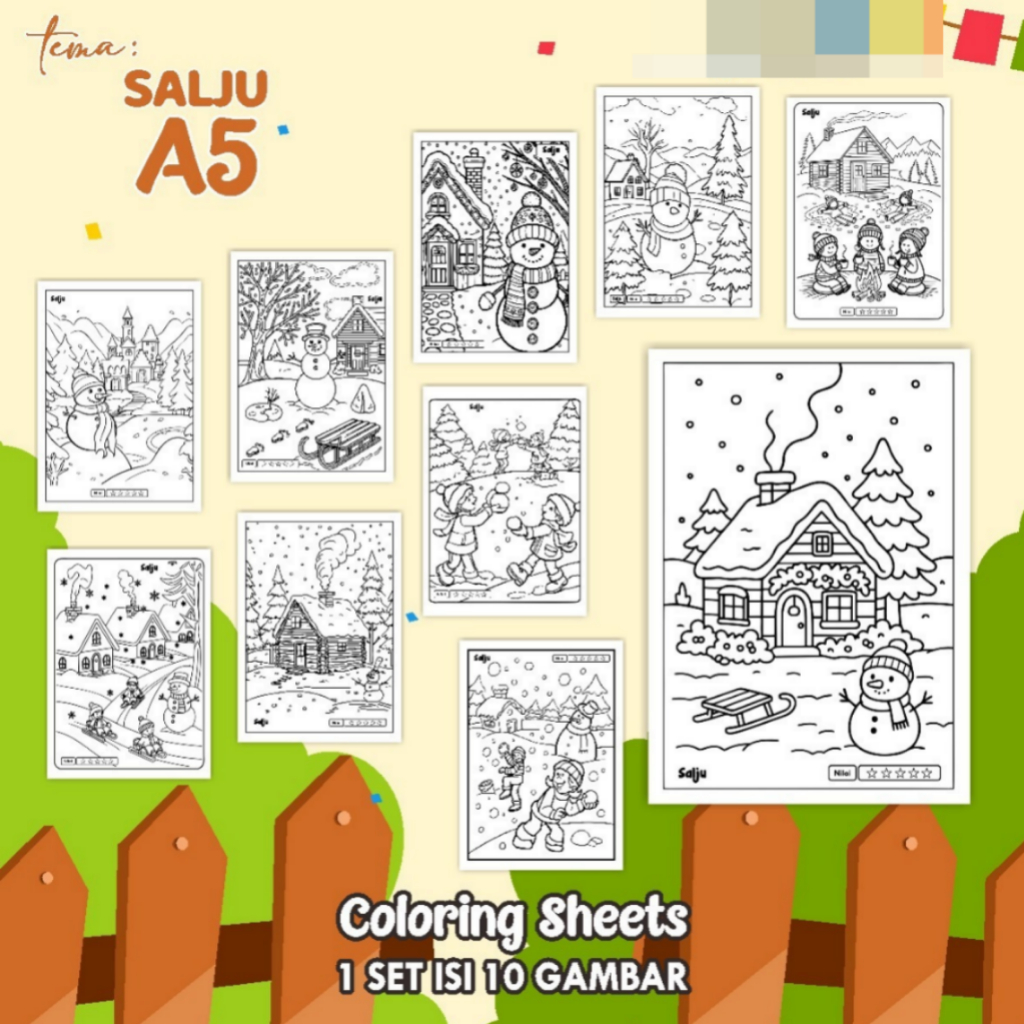 

KERTAS GAMBAR MEWARNAI TEMA [SALJU] A5 ISI 10 LEMBAR - COLORING SHEET FOR KIDS READY STOCK