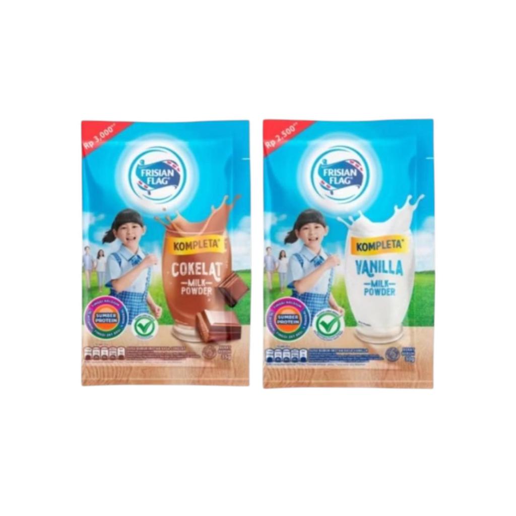 

FRISIAN FLAG BENDERA SUSU BUBUK KOMPLETA VANILLA / COKELAT ISI 5 SACHET