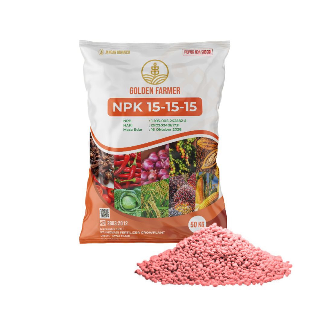 PUPUK GOLDEN FARMER NPK 15-15-15 KWALITAS PREMIUM REPACK 1KG