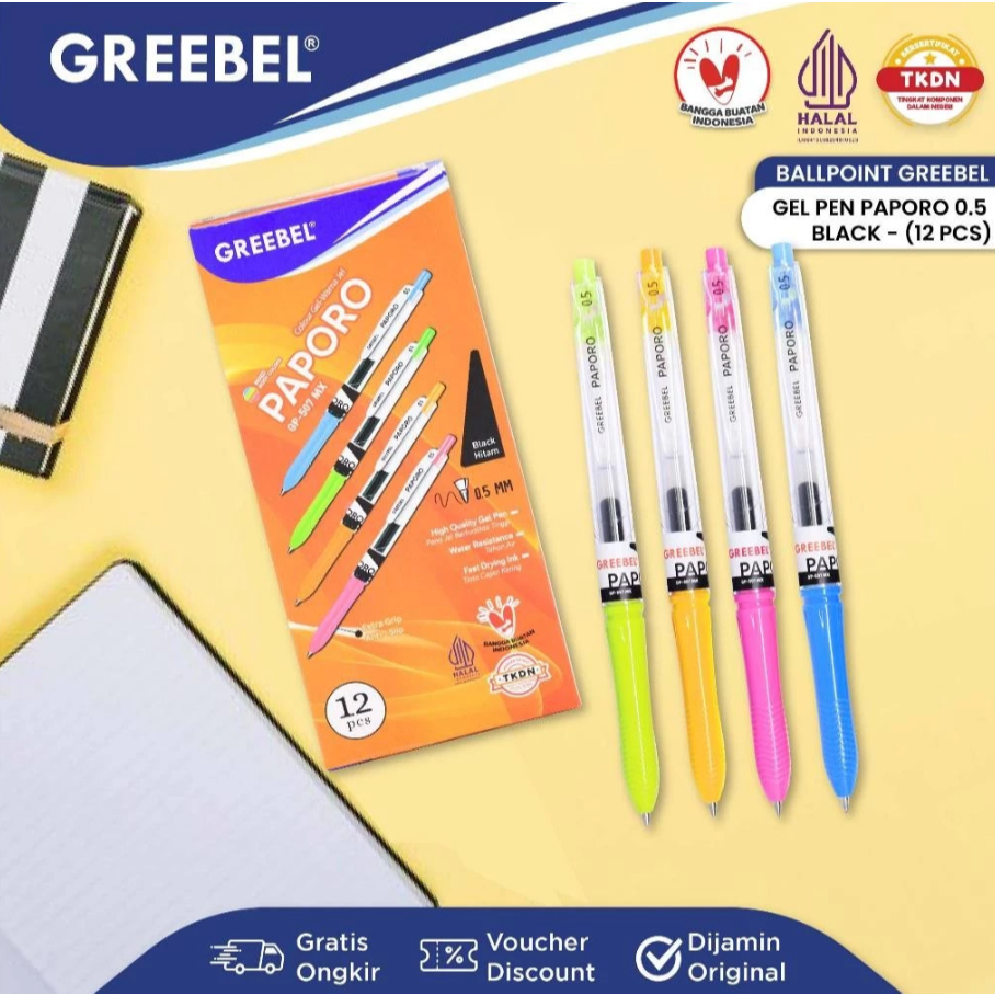 

( 12 Pcs )Greebel - Pulpen Pen Ball Pen Gel - Bolpen Jel Paporo 0.5 GP-507