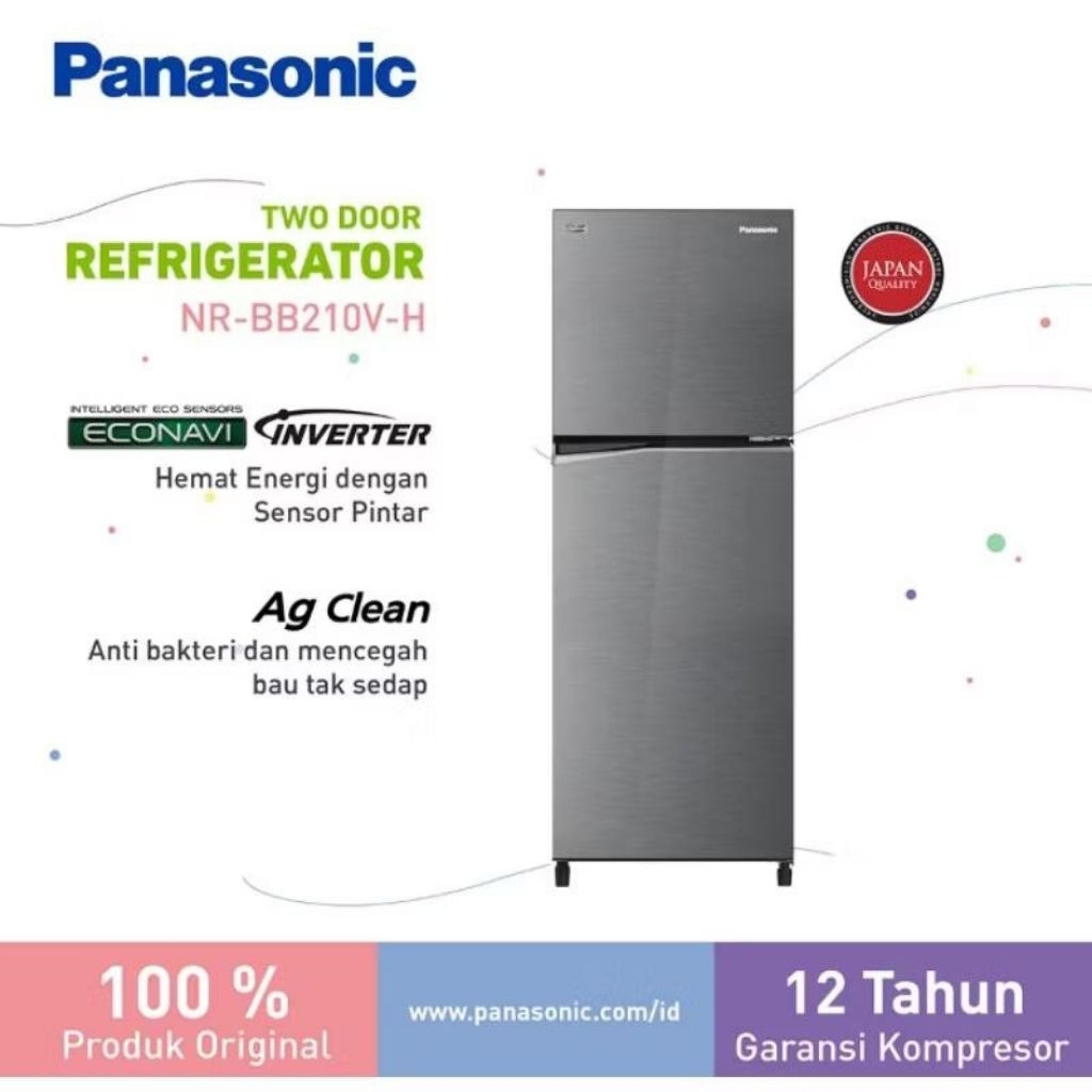 Panasonic Kulkas 2 Pintu 210 L NR-BB210V-H/ NRBB210VH Inverter
