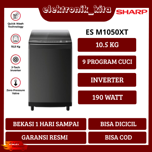 SHARP MESIN CUCI 10.5 KG TOP LOADING INVERTER ES M1050XT SA 1050 XT 11 ESM1050XT GARANSI RESMI