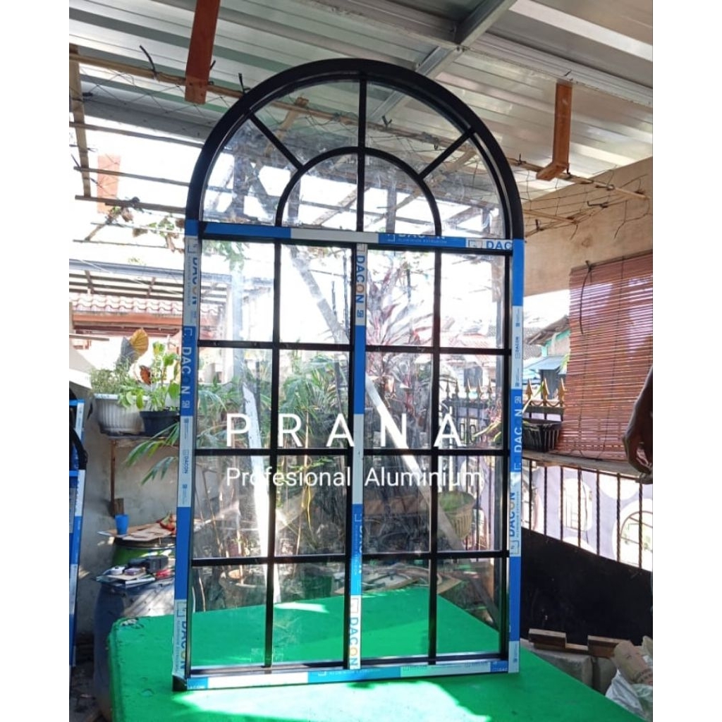 Jendela LENGKUNG Kaca Mati Uk. 100 x 200 cm (KUSEN / FRAME 4 Inch) - Free Packing Kayu