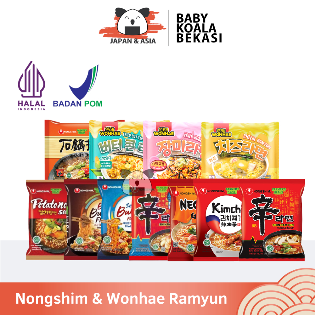 

NONGSHIM & WONHAE Ramyun 120 g Halal | Ramen Korea | Shrimp Mushroom Kimchi Neoguri Bulgogi Potato claypot Fried Ramyun -BKB