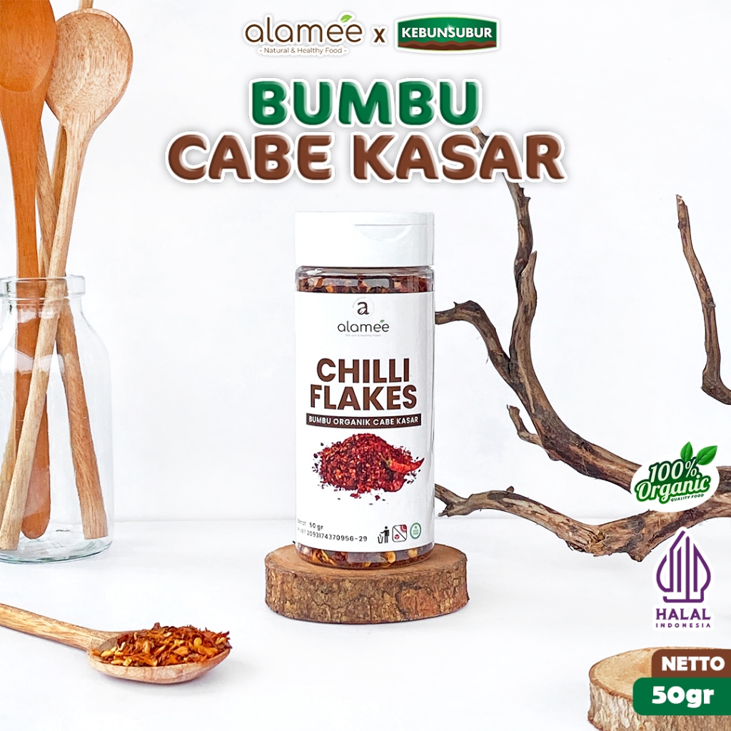 

ALAMEE Chilli Flakes Cabe Bubuk Kasar Cabai Bumbu Dapur Instan Organik Seasoning Tabur kebunsubur