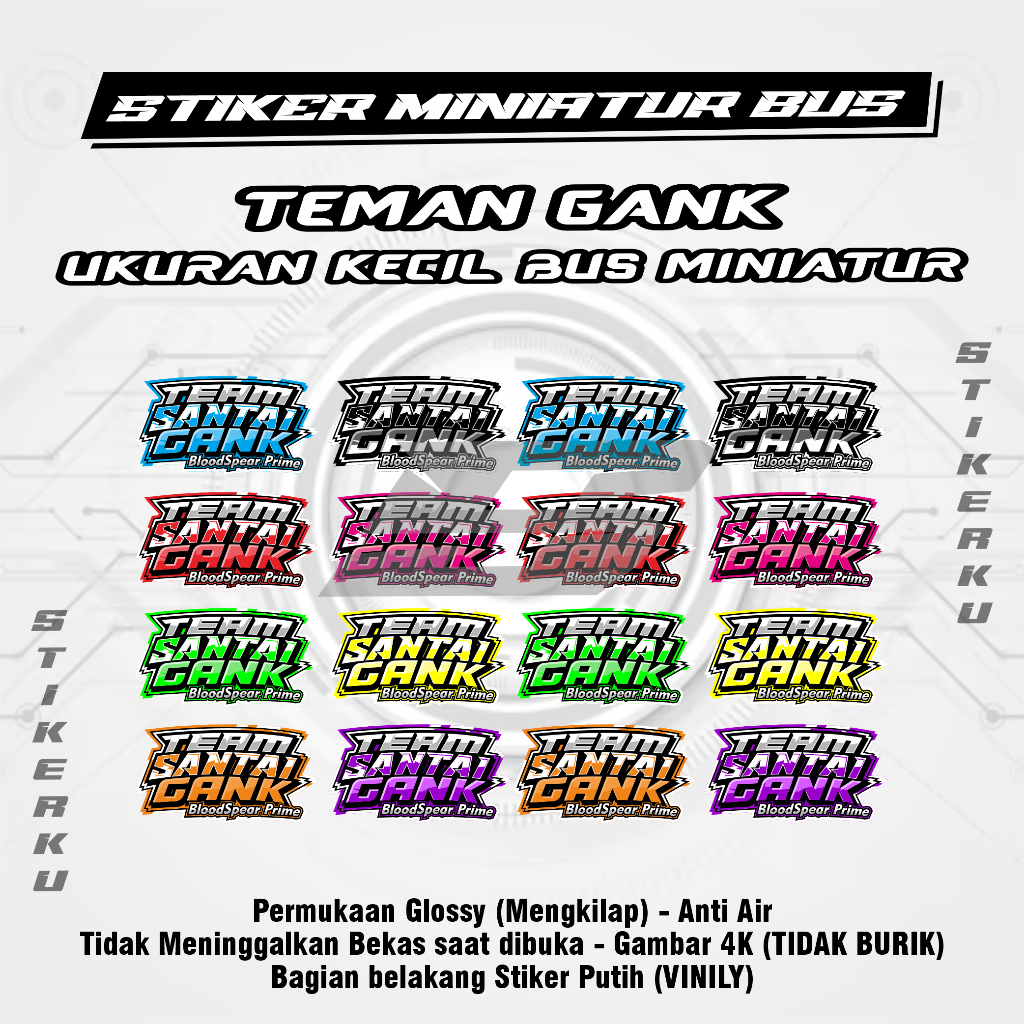 

Stiker Teman Gank Ukuran kecil Untuk Miniatur Bus RKC Isi 5 Pcs / 7 pcs / 10 pcs Vinily Cutting