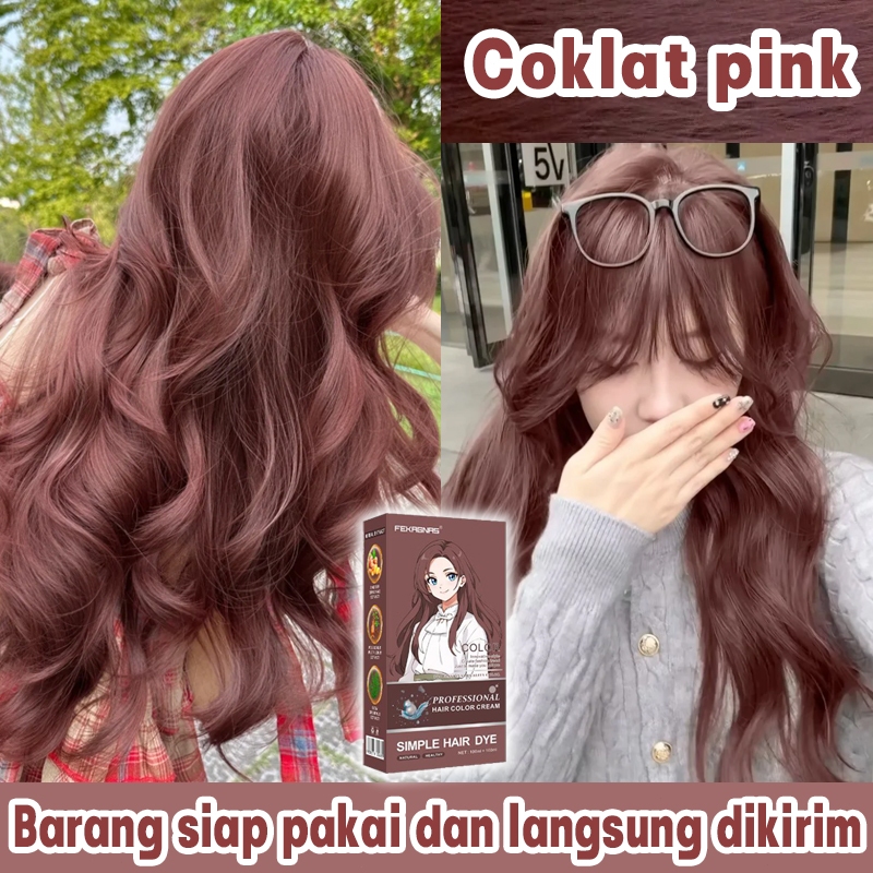 [Menutup uban]FEKAGNAS Hair Color Coklat pink,Tanpa bleach,warna rambut stylish,cocok untuk semua wa