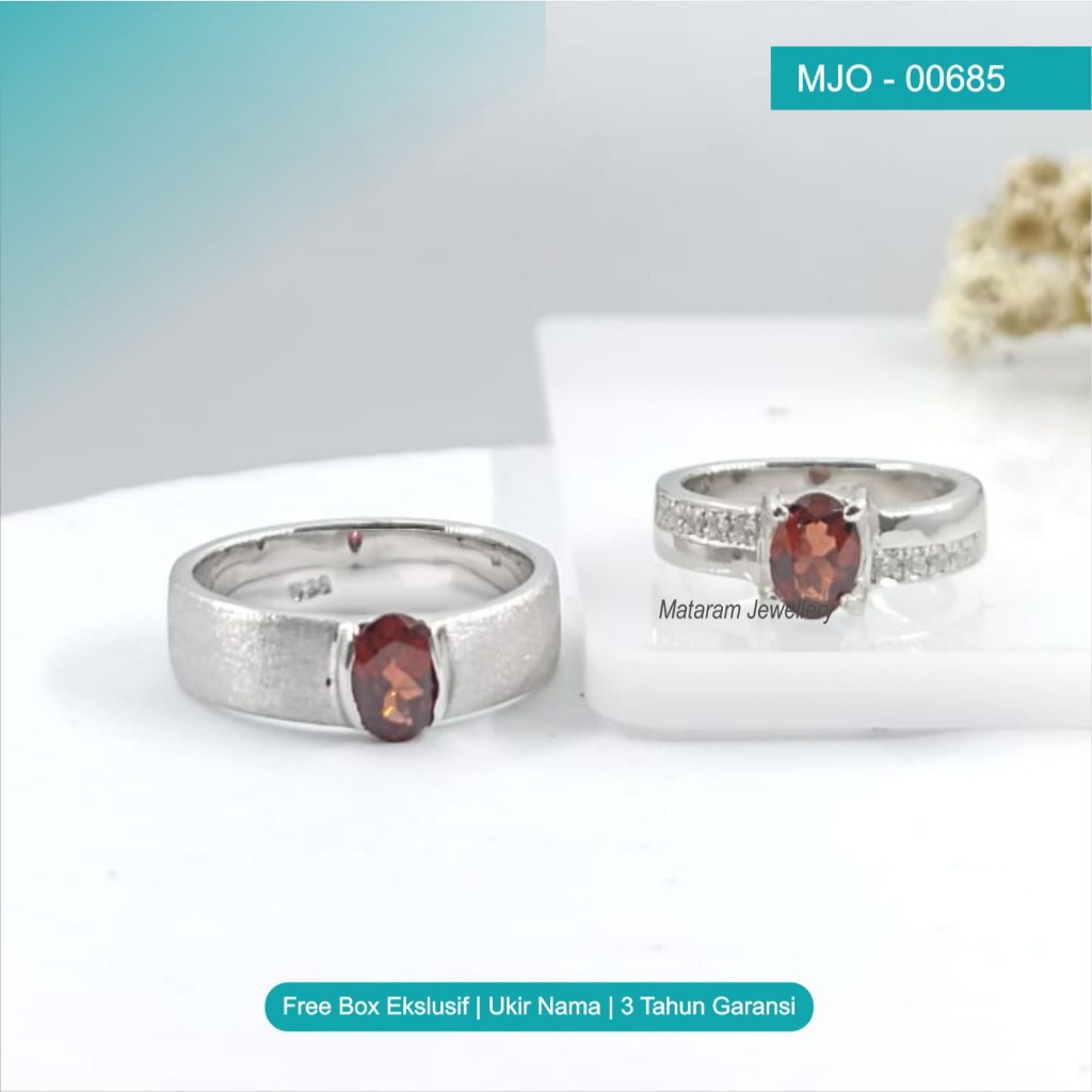 Cincin Kawin Couple Perak 925 & Emas Putih 5% MT203 - Bebas Request Model Cincin By Mataram Jeweller