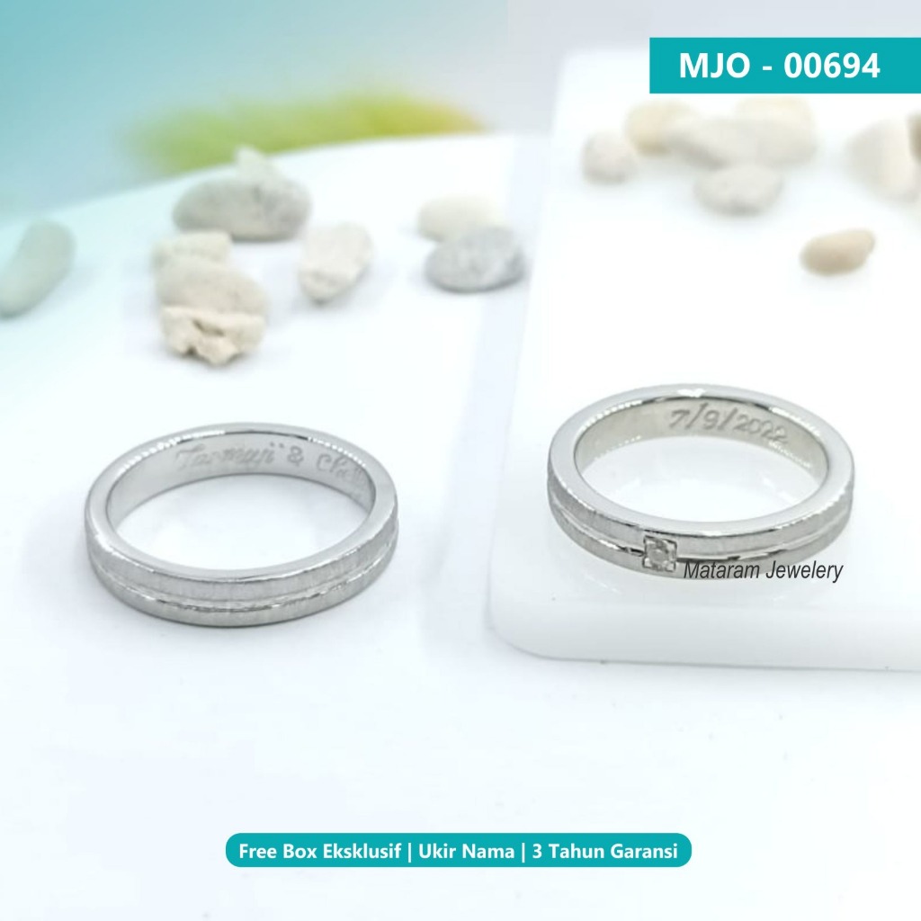Cincin Kawin Couple Perak 925 & Emas Putih 5% MT202 - Bebas Request Model Cincin Custom By Mataram J