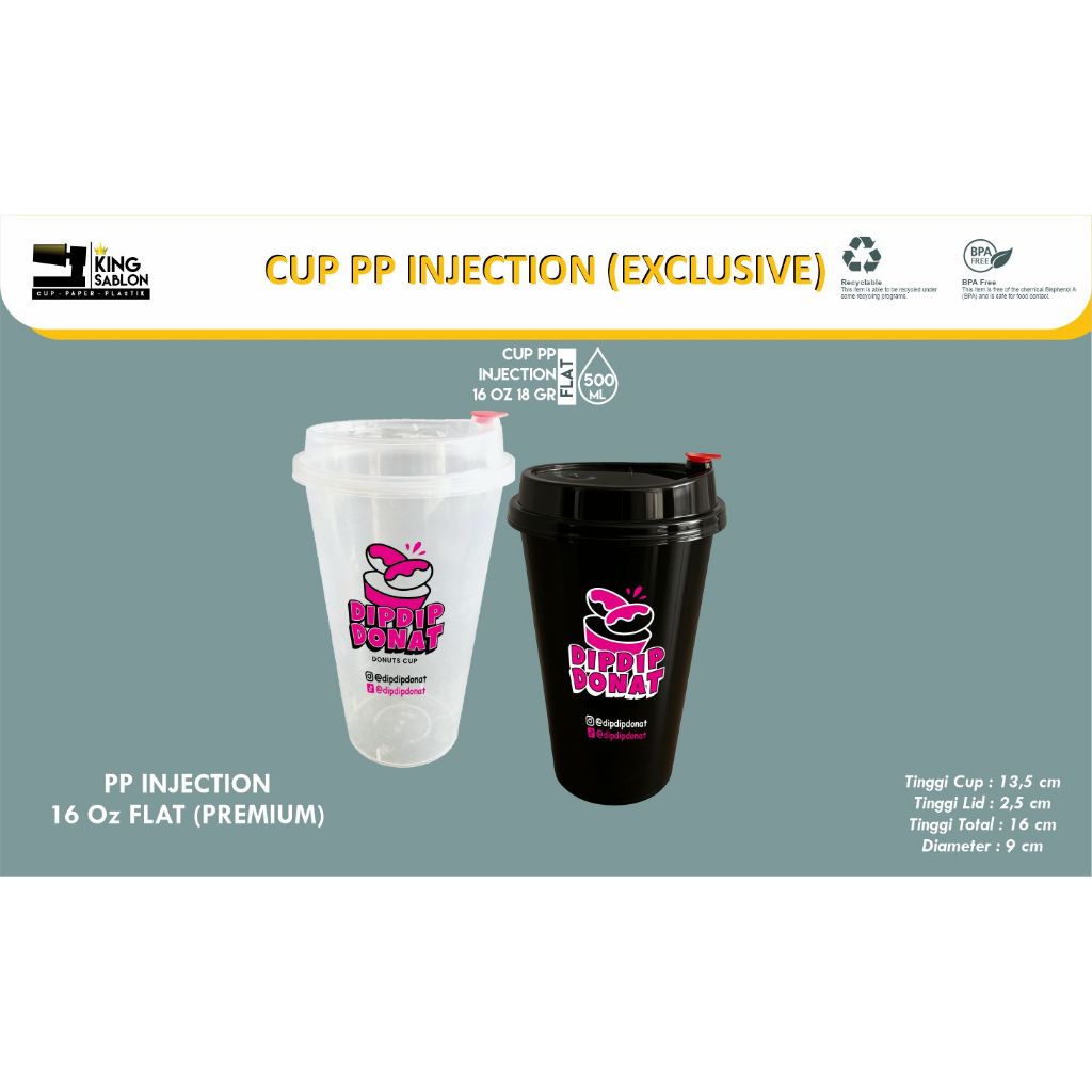 SABLON CUP PP INJECTION 16 OZ FLAT CUP REUSABLE SIPPY CUP INJECT