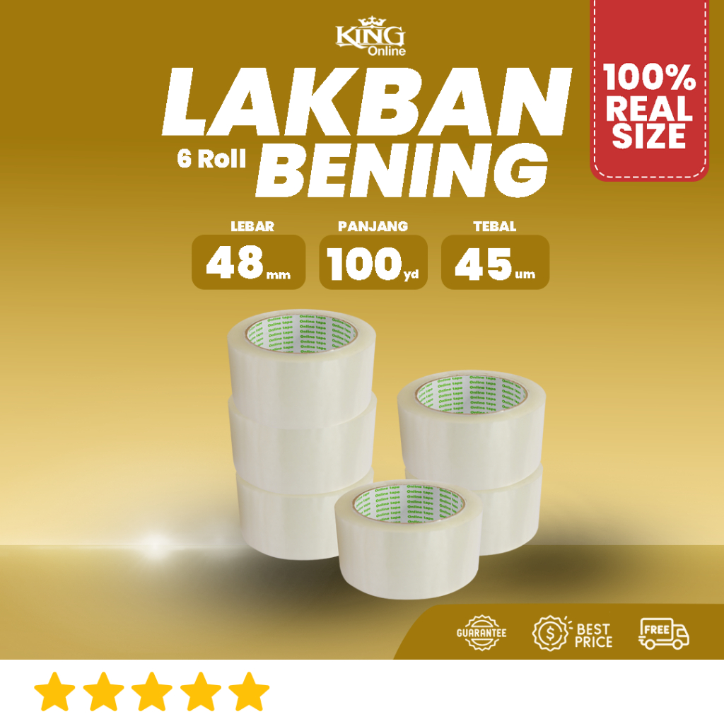 

6 Pcs Lakban Bening 48 MM X 100 Yard PURE Ukuran Real 1 Slop Tebal Kuat Isolasi ONLINE TAPE OPP
