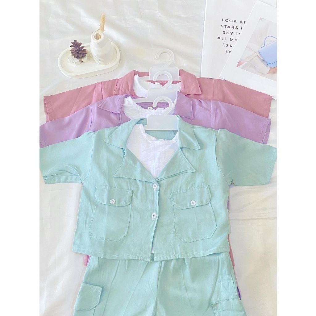 Setelan Anak Panjang Pendek Atasan Kemeja Anak Polos One Set Anak Perempuan Muslimah Baju Anak Murah