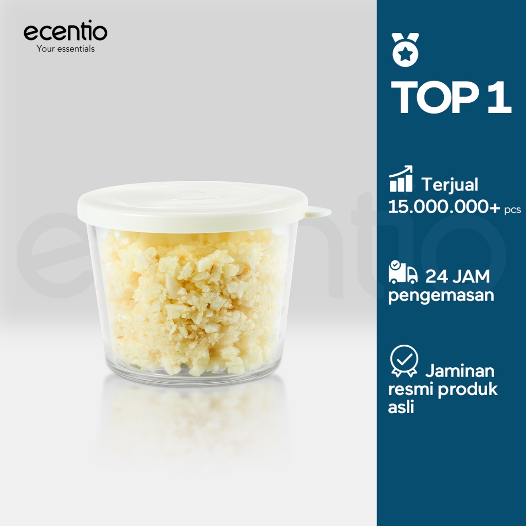 ecentio Kaca Food Container 200ml Simpan Rempah/Bawang Tumbuk/MPASI Bayi, Wadah Kaca Tahan Freezer-M