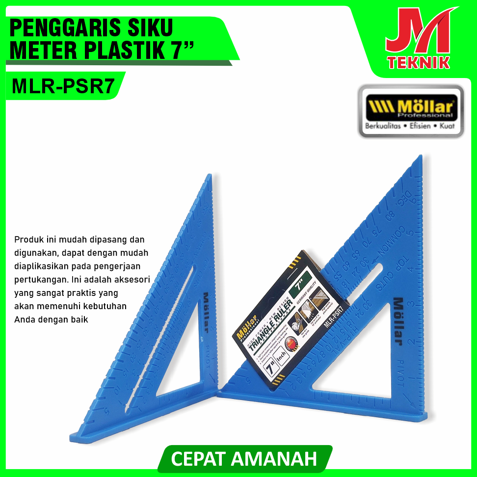 

Mollar PSR7 Penggaris Segitiga Siku Meter Plastik 7" Plastic Meter Square Triangle Ruler 7 inch