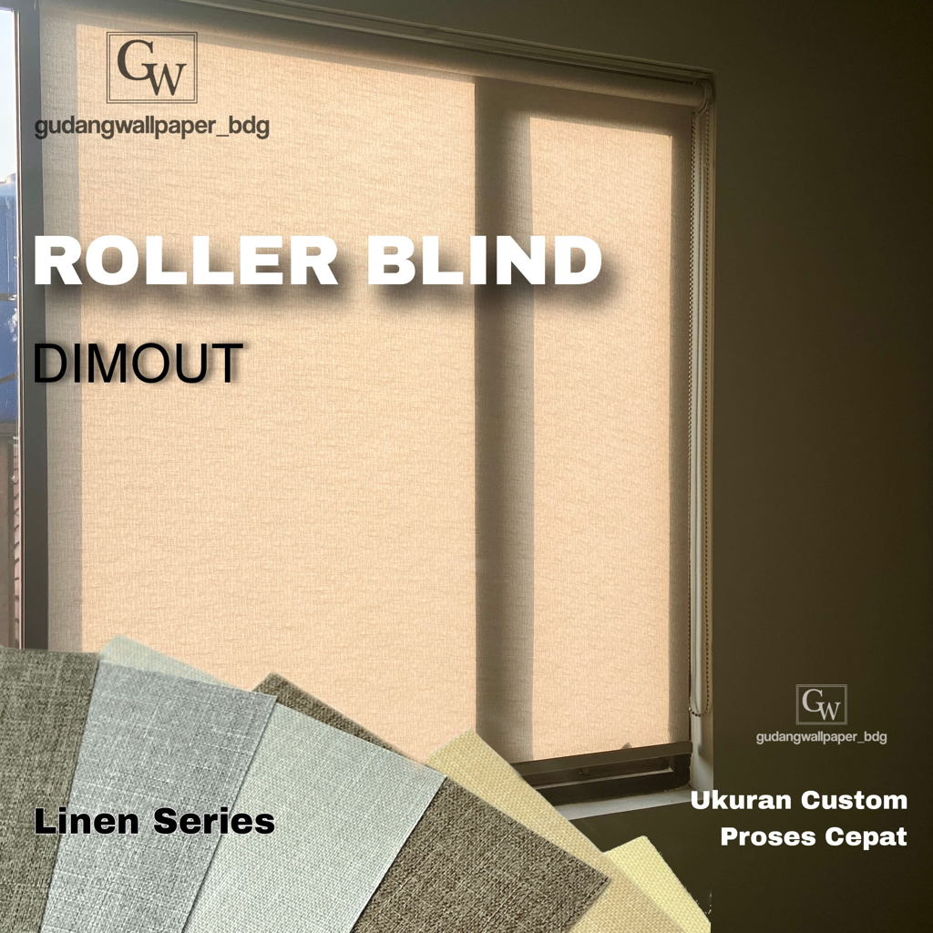 Roller Blind Dimout Blok 50% Cahaya Premium Motif Linen