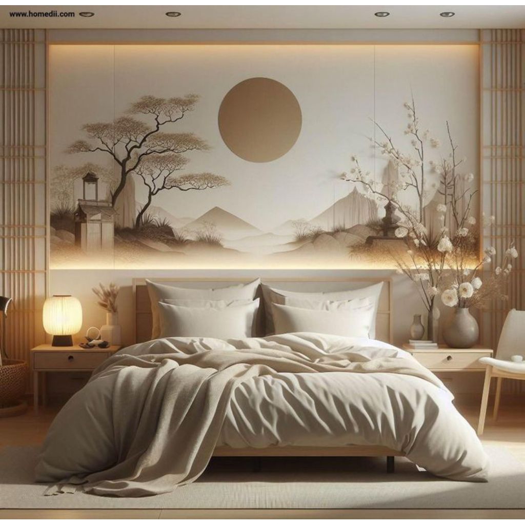 lukisan seni kanvas jepanes dekoratip kamar tidur