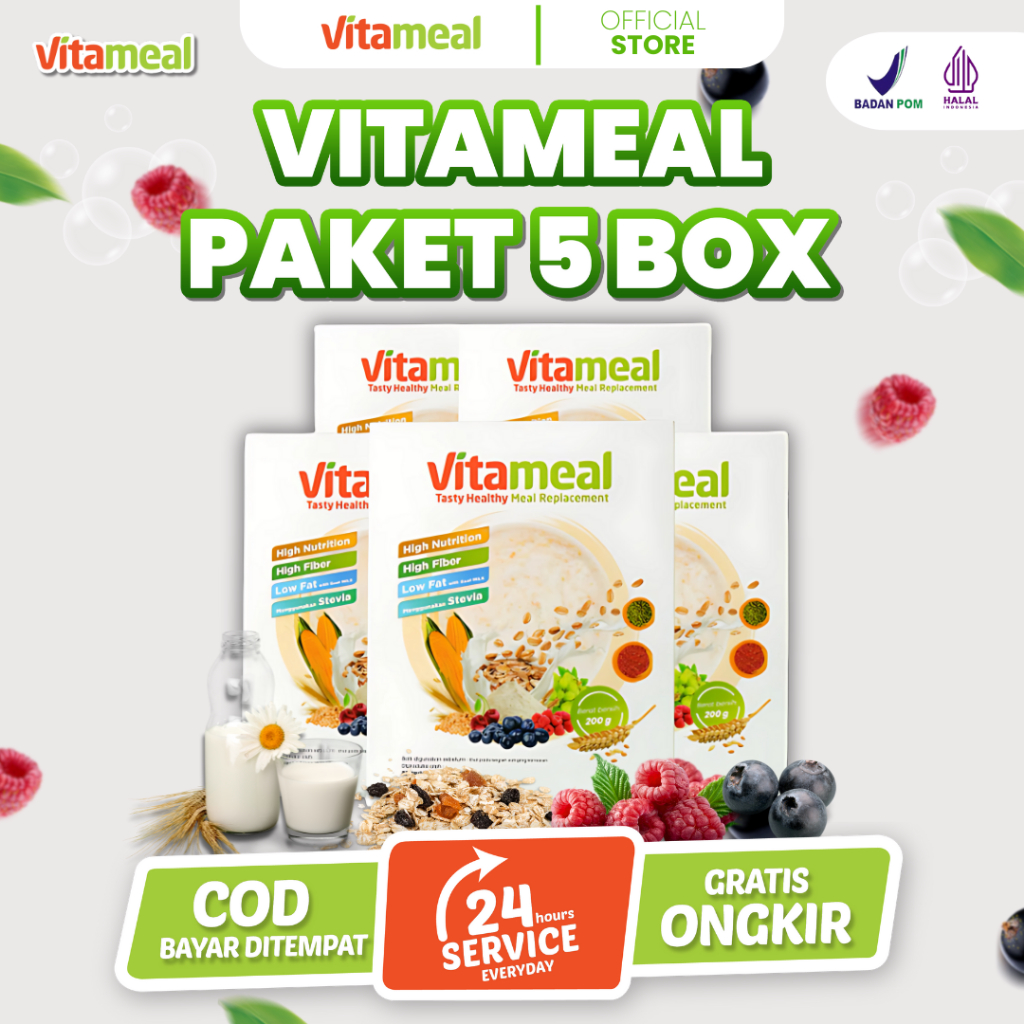 

Paket 5 Box Vitameal - Sereal Sehat Diabetes Turunkan Gula Darah Hipertensi Kolesterol Tanpa Obat VITAMILK DIET