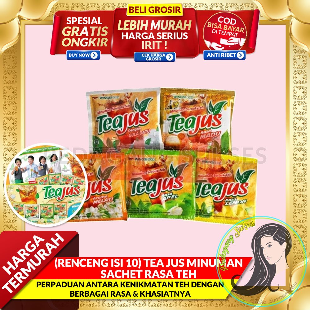

(RENCENG ISI 10) TEA JUS MINUMAN SACHET RASA TEH GULA BATU APEL LEMON MELATI