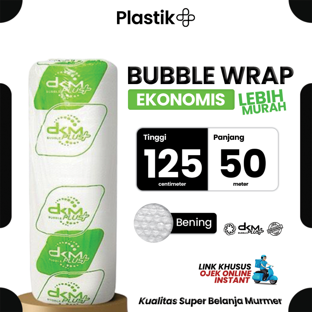 

Plastik Packing Bubble Wrap DKM Roll 125cm x 50m Putih Bening Ekonomis Berat 2,4Kg Merek DKMPlus