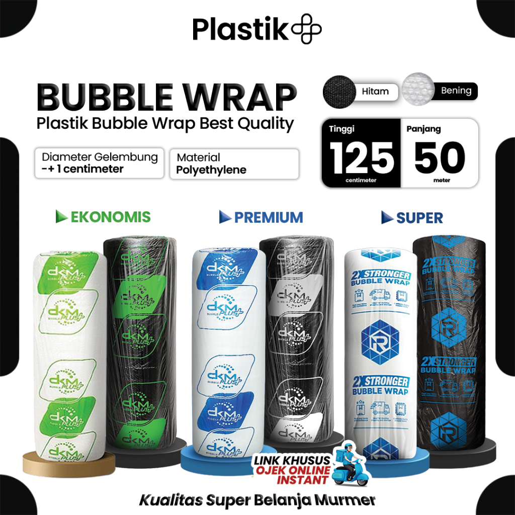 

Plastik Pembungkus Packing Bubble Wrap Roll DKM 125cm x 50m /Bening dan Hitam Merek DKMPlus Rusfet