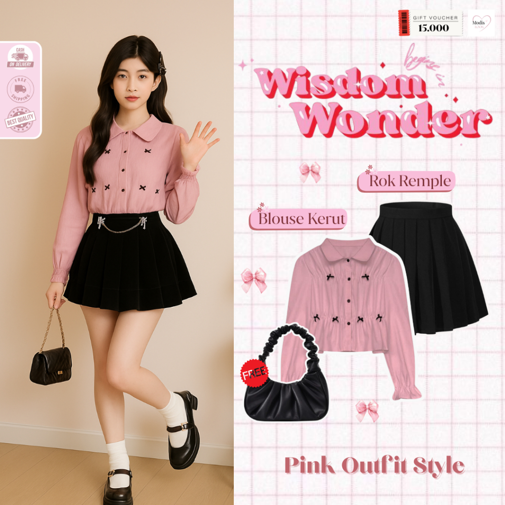 Myra OOTD Remaja Kekinian One Set (Blouse + Rok + Tas )1 Set Outfit Remaja Perempuan - ML79