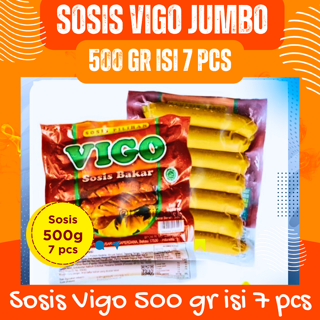 

Vigo Sosis Goreng Jumbo Isi 7pcs - Sosis Jumbo Bakar Goreng Merek Vigo 500gram