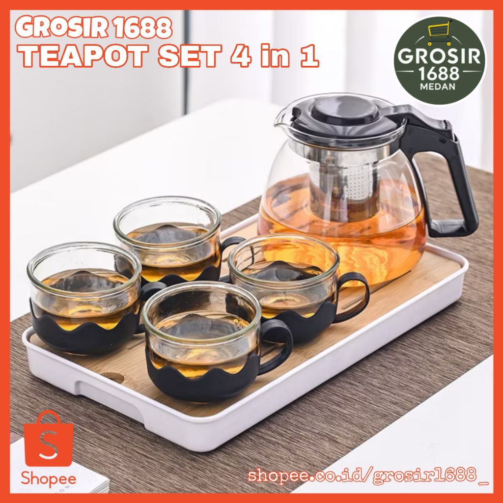 Grosir1688 - TEAPOT KACA SET 5 PCS / TEAPOT SET 5CS / TEKO KACA / TEKO CANTIK