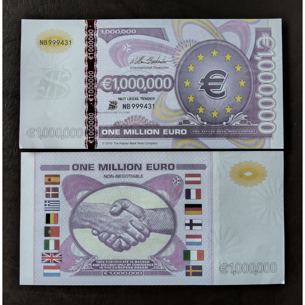 Uang souvenir one million euro 1000000 1.000.000 1 juta salaman