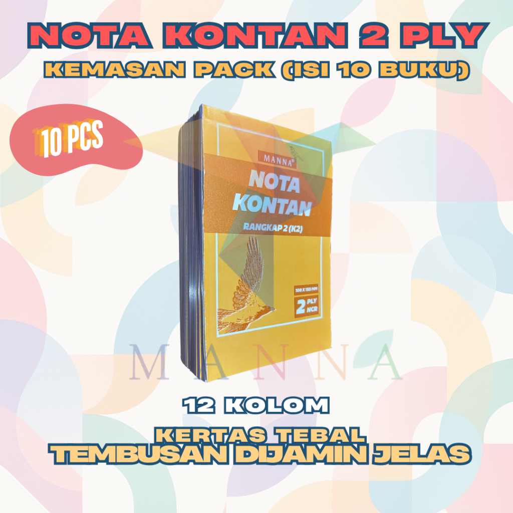 

(1 PACK/10 BUKU) Nota Kontan 2 ply NCR 20 LEMBAR Ukuran Kecil (108mm x 155mm) merk MANNA PREMIUM QUALITY