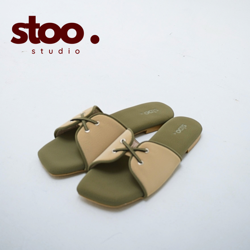Stoo Studio Jean Sandal Sendal Wanita Tan Olive Green
