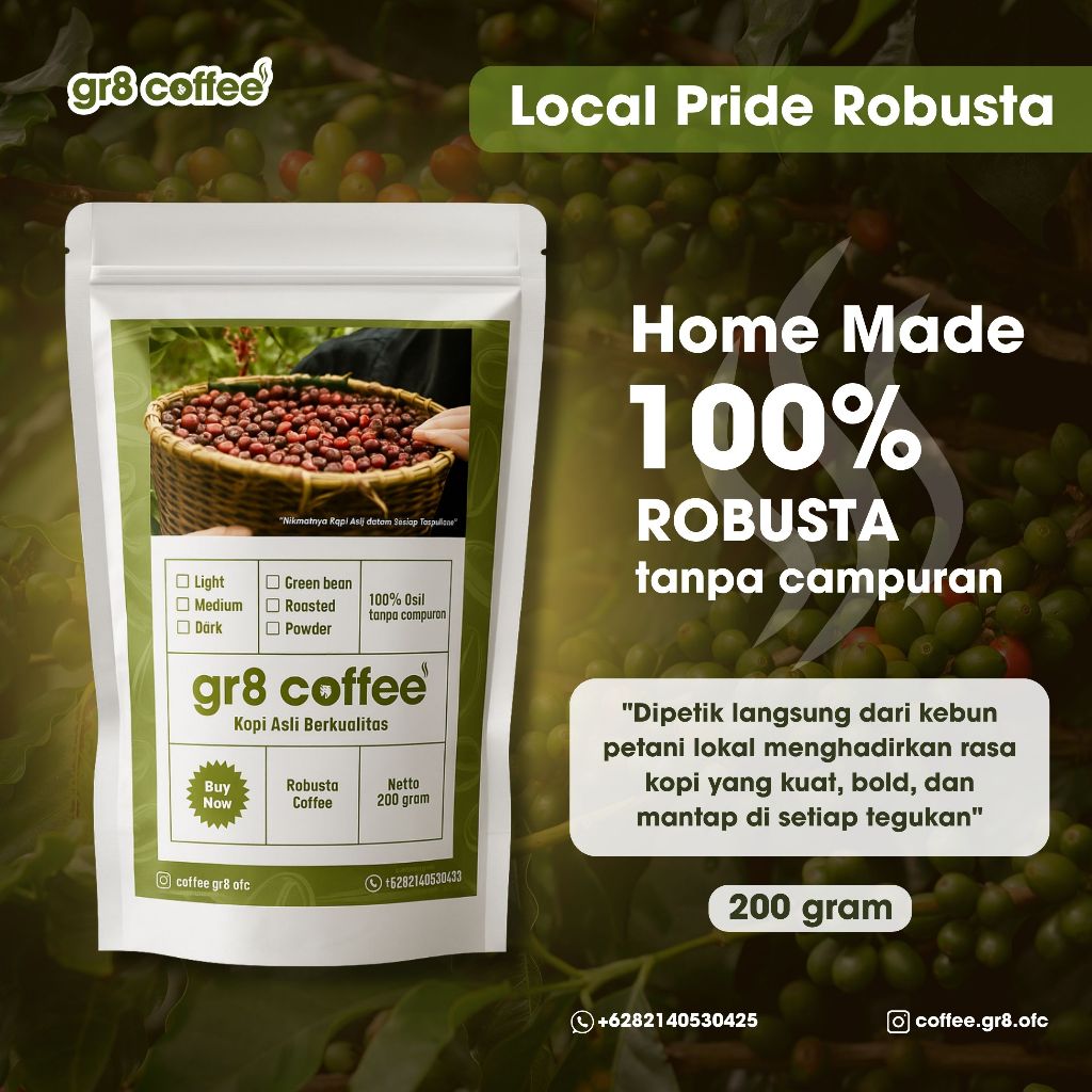 

gr8 coffee – Local Pride Robusta 200g - Kopi Asli Gembong Tanpa Campuran
