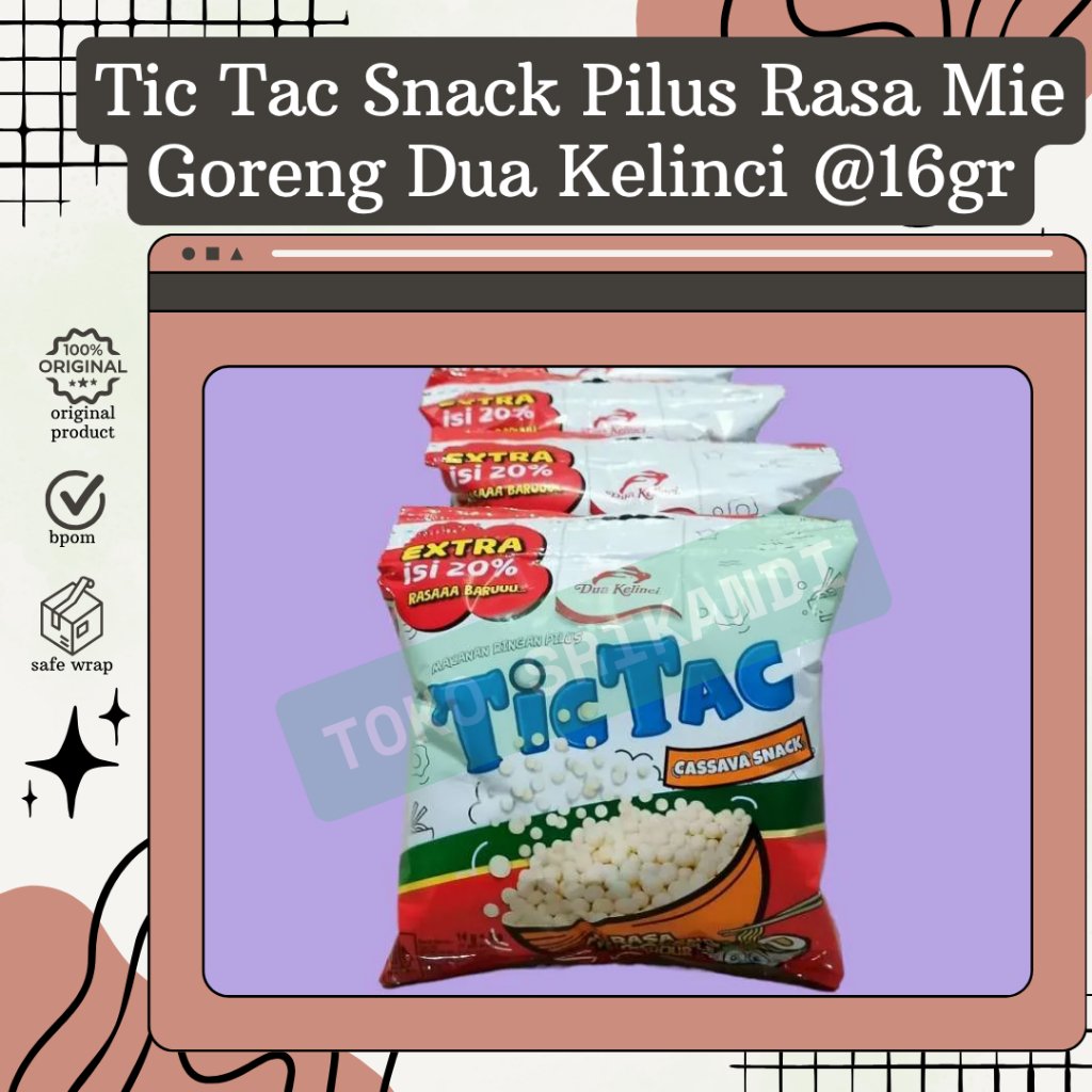 

Tic Tac Snack Pilus Rasa Mie Goreng Dua Kelinci @16gr Satuan/Eceran