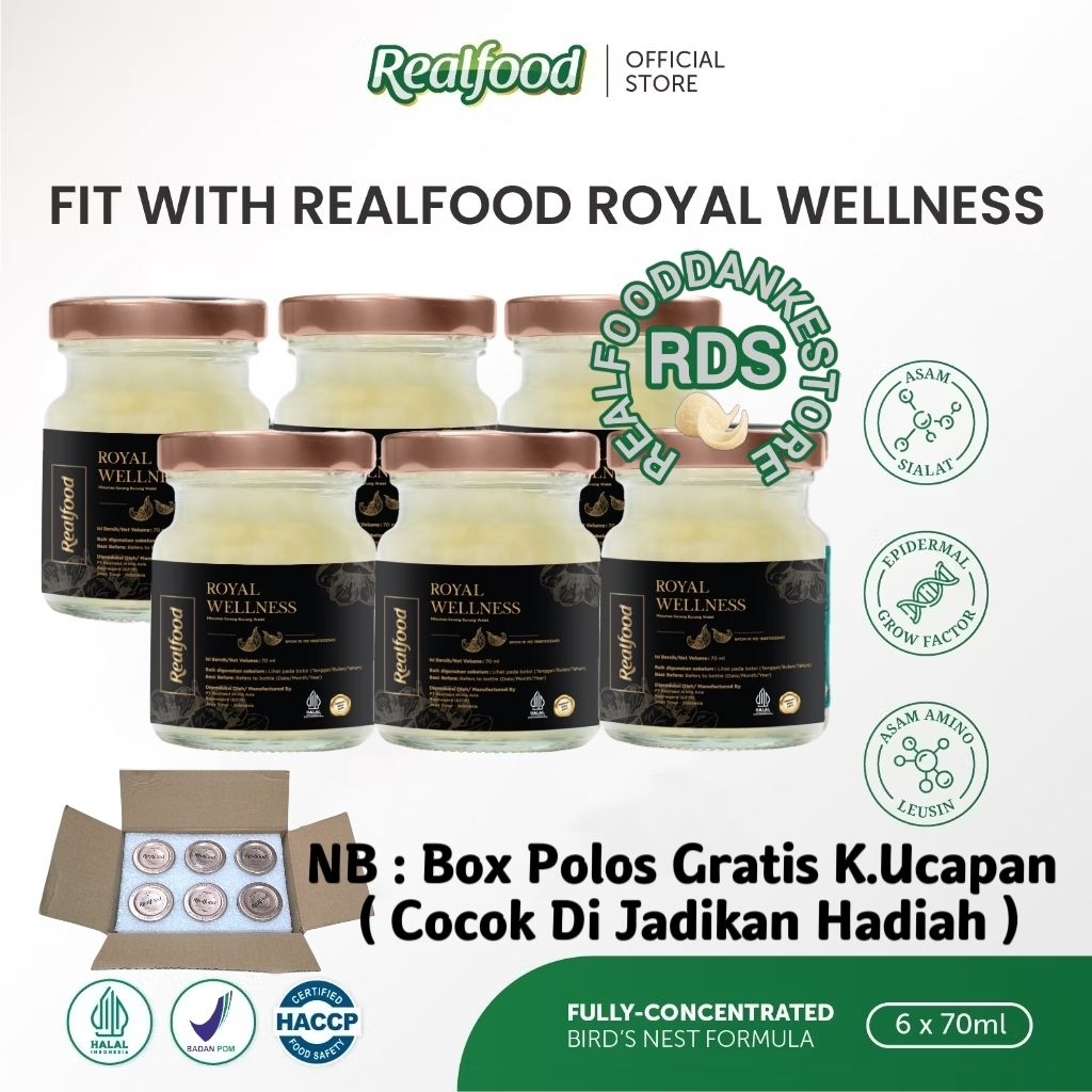 

Realfood Royal Wellness 6 Botol Box Polos ( Minuman Sarang Burung Walet ) RDS