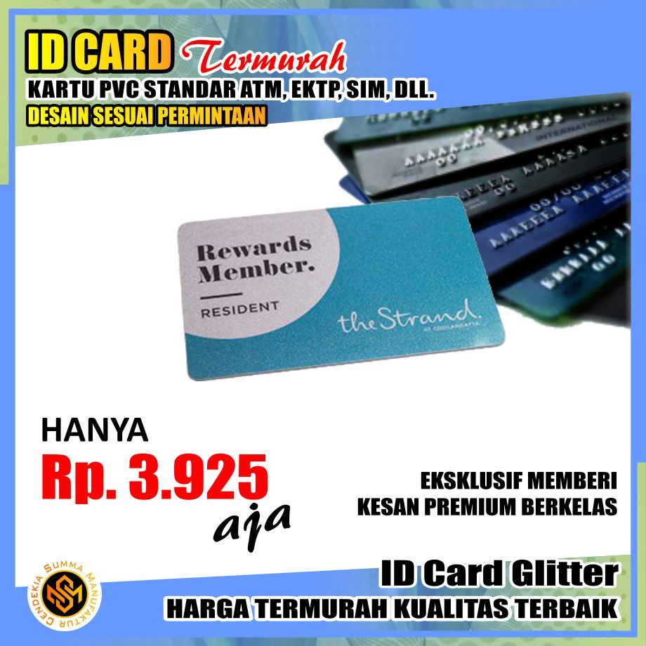 

ID Card Glitter Berkualitas Bahan PVC standard ATM EKTP SIM Kartu Identitas Member Anggota Karyawan Parkir Siswa Pelajar Santri Mahasiswa Panitia Perpustakaan Tiket Kupon Diskon