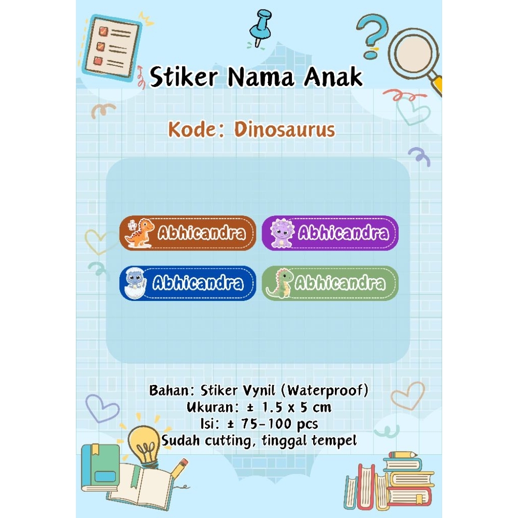 

STIKER NAMA CUSTOM/STIKER NAMA ANAK/STIKER WATERPROOF/STIKER VINYL