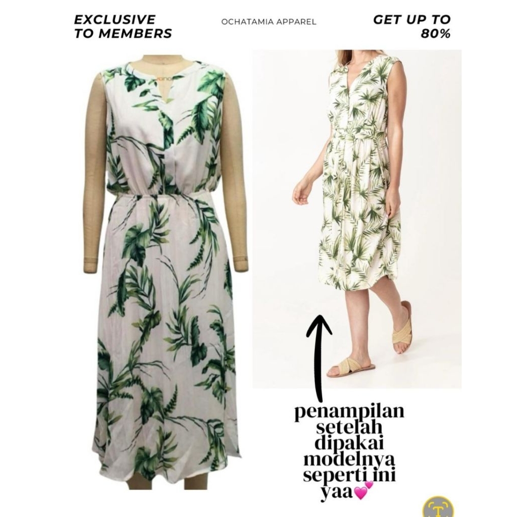 CJ BANKS/CHRISTOPHER & BANKS TROPICAL DRESS WHITE GREEN LEAF ORIGINAL