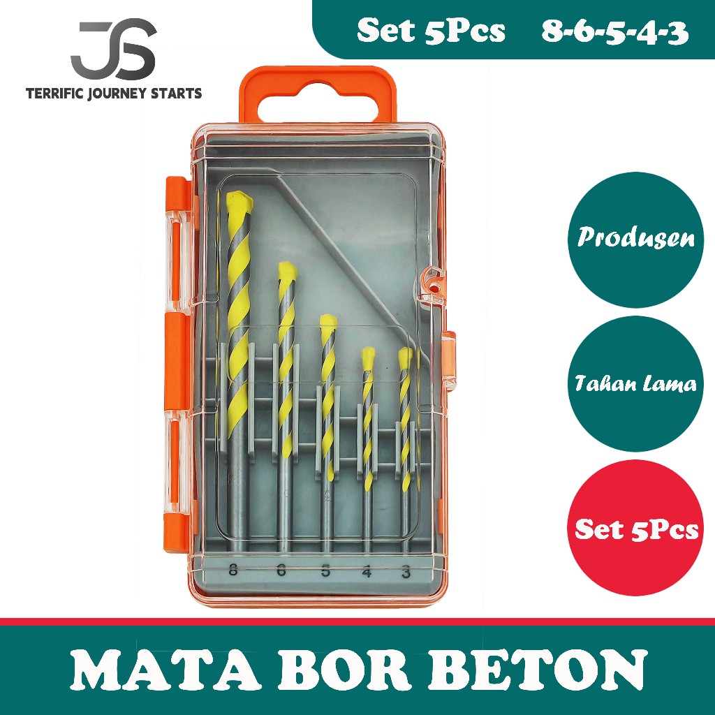 Top JS Mata bor set lengkap mata bor mata bor tembok beton 1set isi 5pcs mata bor beton