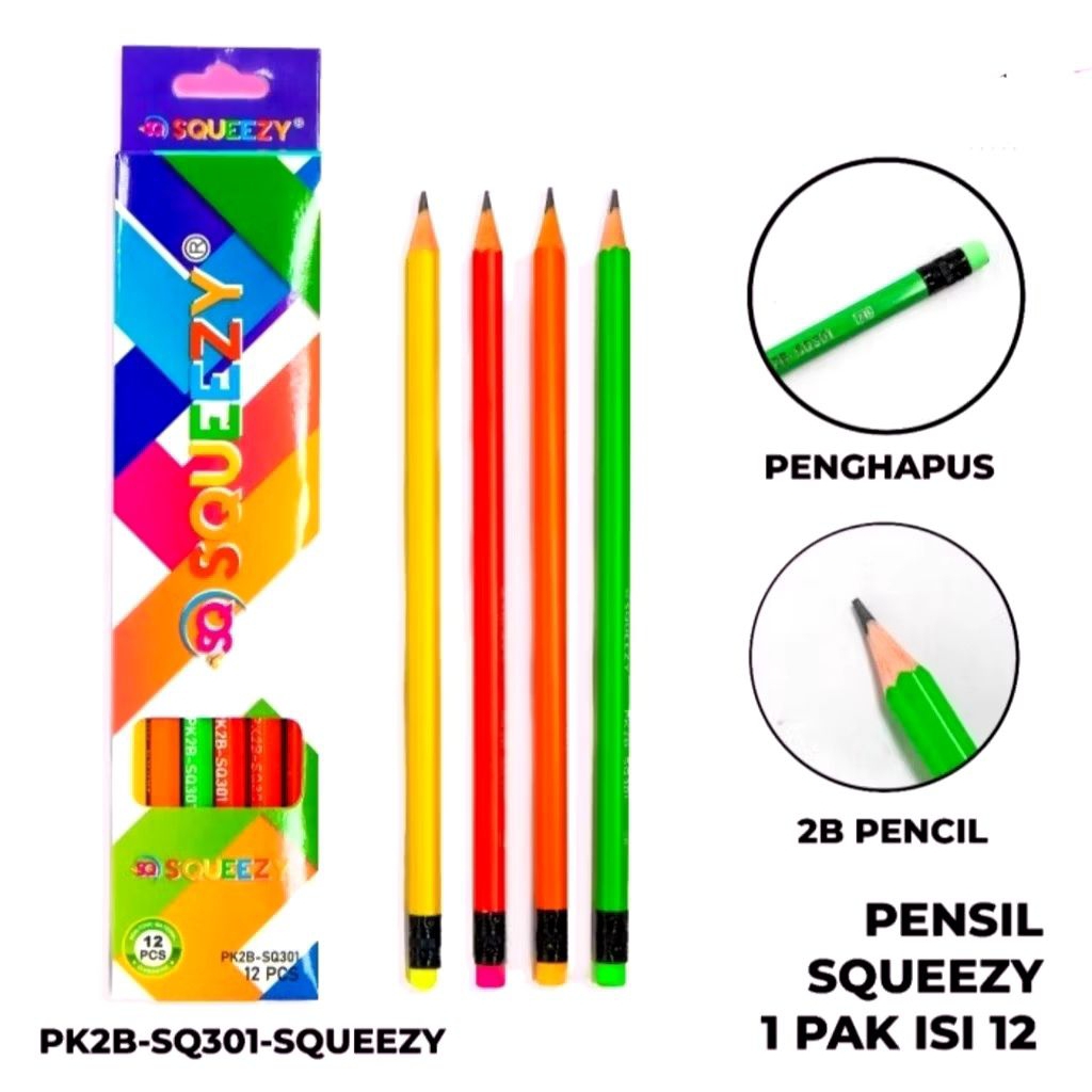 

Pensil 2B SQUEEZY SQ301 sudah diraut+ penghapus (12pc)
